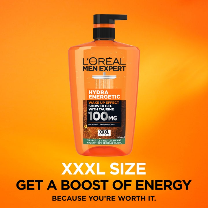 L'Oréal Paris Men Expert Hydra Energetic 1000 ml virkistävä suihkugeeli tauriinilla oranssissa XXXL-pumppupullossa