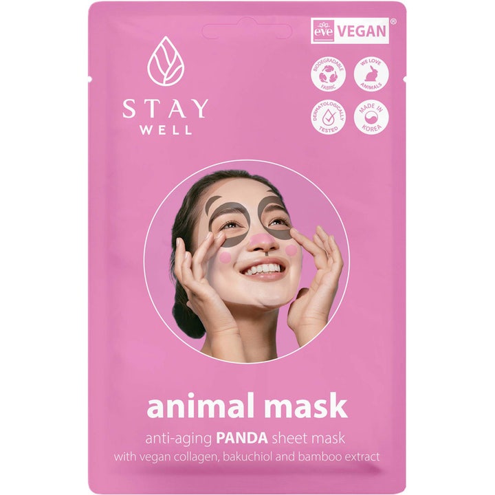 Stay Well Animal Mask Anti-aging Panda 1 kpl silottava kasvonaamio vaaleanpunaisessa pussissa panda-aiheisella sheet maskilla