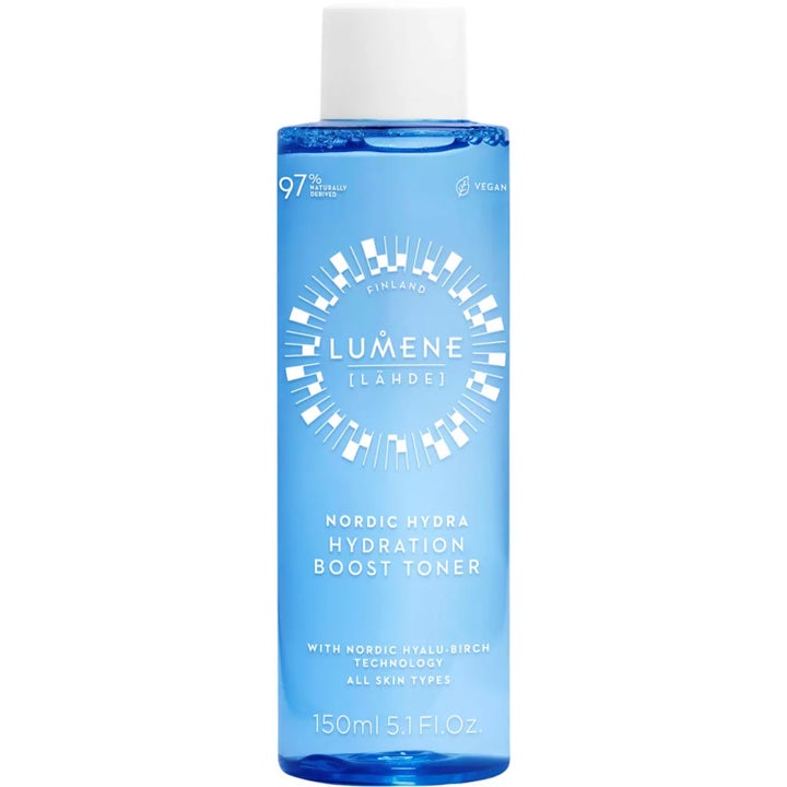 Lumene Nordic Hydra Hydration Boost Toner 150 ml kosteuttava kasvovesi kirkkaassa sinisessä pullossa.