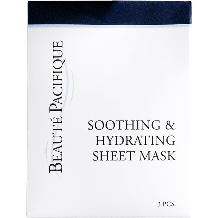 Beauté Pacifique Soothing & Hydrating Sheet Mask 3 kpl rauhoittava kangasnaamio valkoisessa pakkauksessa.
