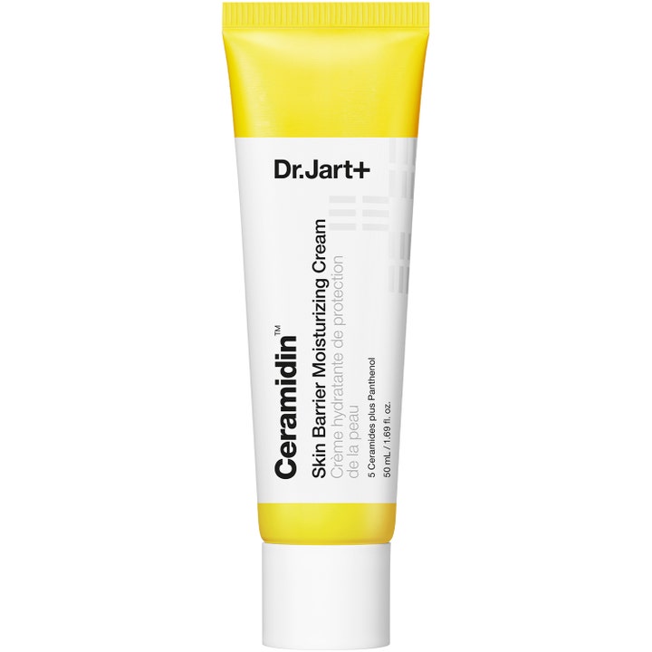 Dr. Jart+ Ceramidin Skin Barrier Moisturizing Cream 50 ml vahvistava kasvovoide kelta-valkoisessa tuubissa.