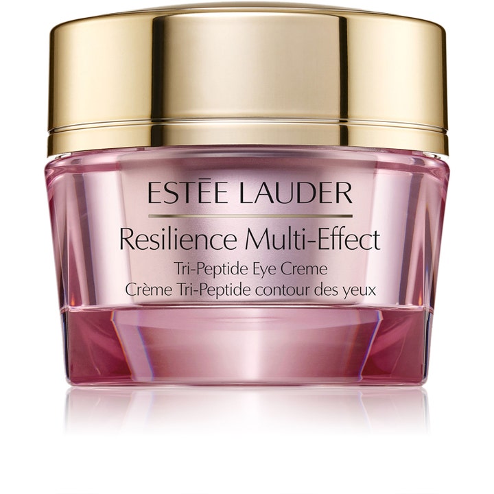 Estée Lauder Resilience Multi-Effect Tri-Peptide Eye Creme kiinteyttävä voide vaaleanpunaisessa kultakorkkisessa purkissa