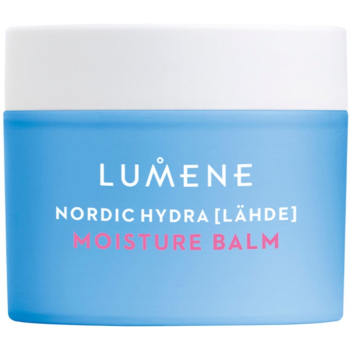 Lumene Nordic Hydra Lähde Moisture Balm kosteuttava kasvovoide mattapintaisessa sinisessä purkissa valkoisella kannella