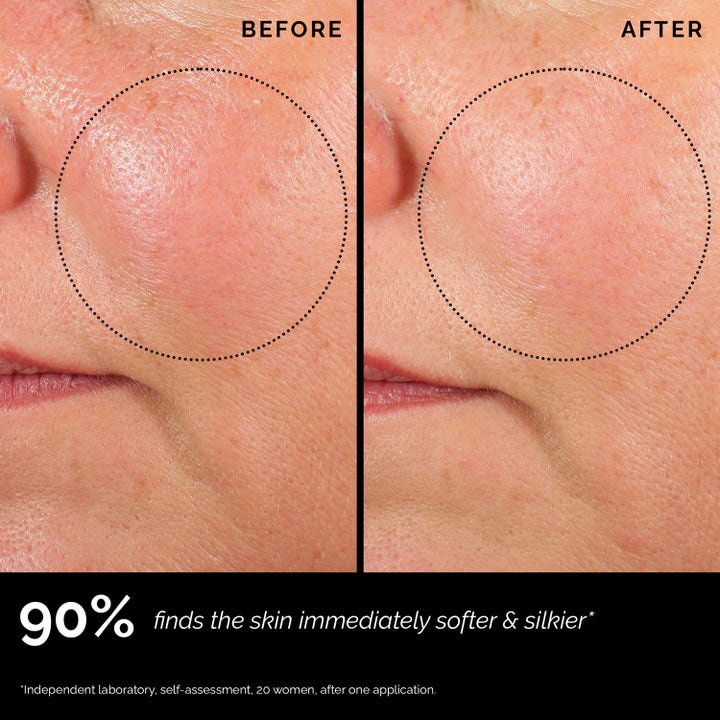 Skin Regimen Longevity Collagen+ Serum 30 ml silottava seerumi ennen ja jälkeen kuvassa tasoittaa ihoa.