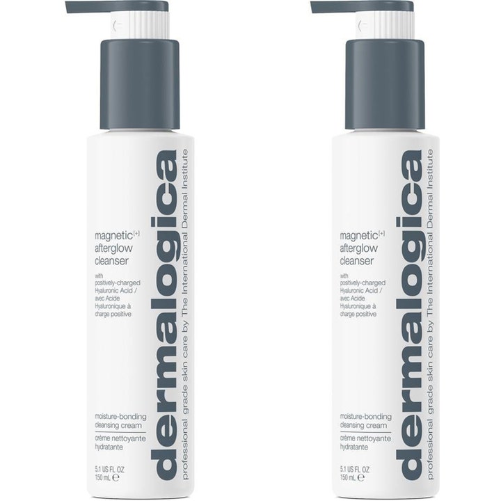 Dermalogica Magnetic Afterglow Cleanser 150 ml kosteuttava puhdistusvoide valkoisessa harmaakorkkisessa pullossa.