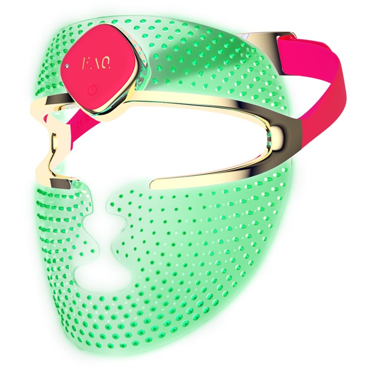 FAQ Swiss 201 Ultra-Lightweight Silicone RGB LED Face Mask 1 kpl kirkastava ihonhoitolaite vihreänä hohtava maski.