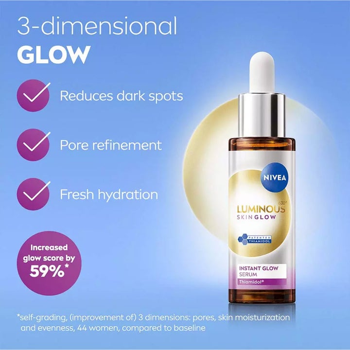 NIVEA Luminous630 Skin Glow 30 ml kirkastava seerumi vähentää pigmenttiläiskiä ja antaa iholle hehkua.
