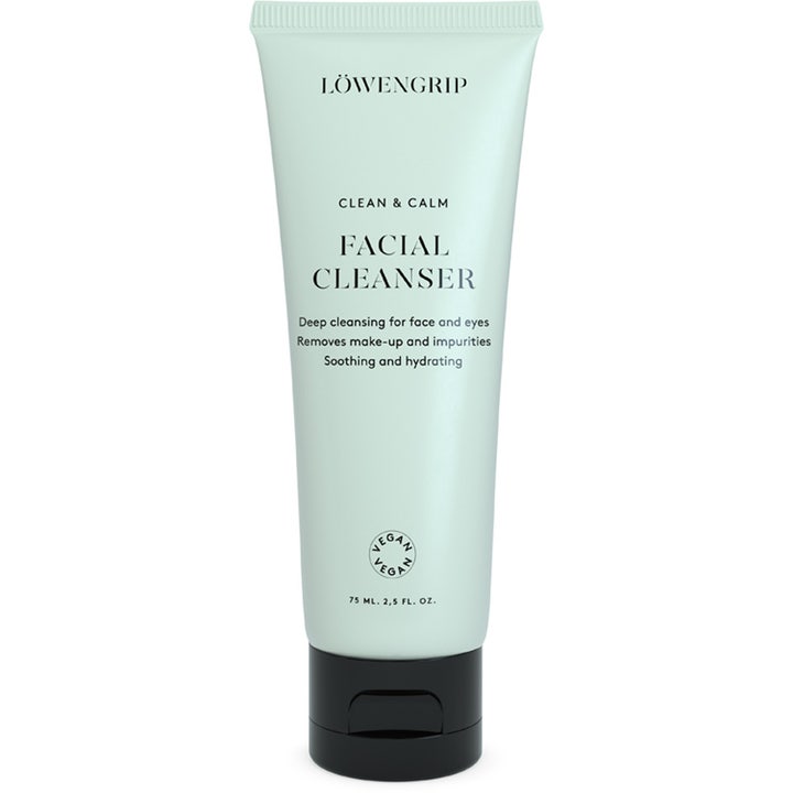 Löwengrip Clean & Calm Facial Cleanser 75 ml syväpuhdistava kasvojenpuhdistusaine vaaleanvihreässä tuubissa mustalla korkilla