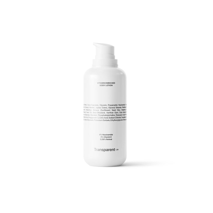 Transparent Lab Vitamin Enriched Body Lotion 400 ml niasiiniamidia sisältävä vartalovoide valkoisessa pumppupullossa