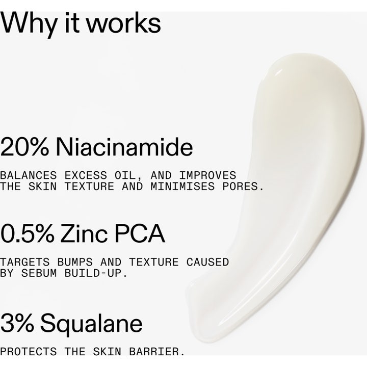 The INKEY List Niacinamide Serum 30 ml seerumi sisältää 20 % niasiiniamidia ja on koostumukseltaan vaaleaa geeliä.