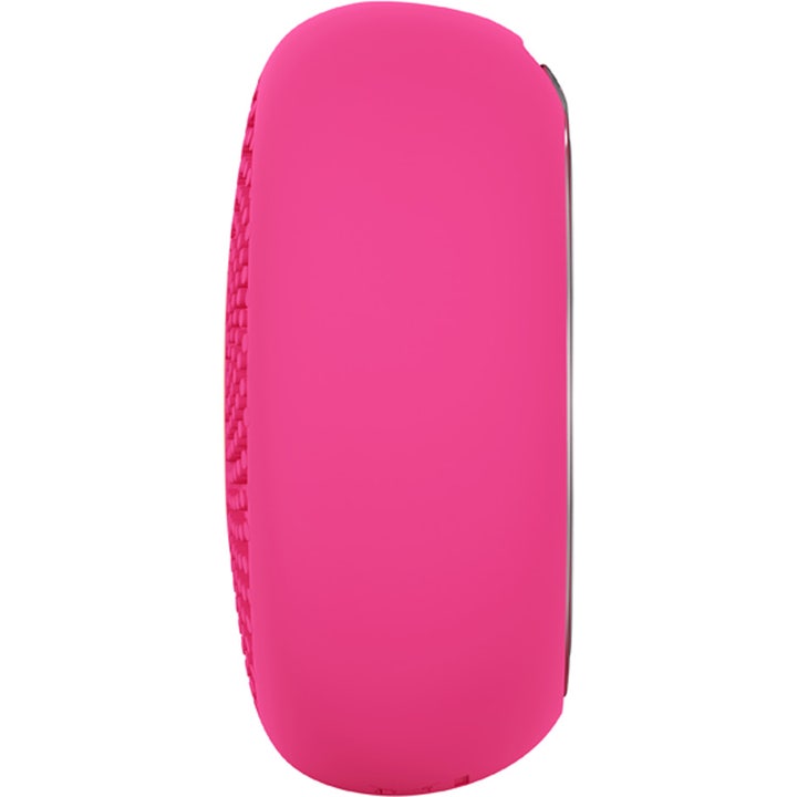 FOREO UFO™ 3 mini Fuchsia 1 kpl syväkosteuttava kasvohoitolaite on pyöreä fuksianpunainen silikonilaite sivulta.