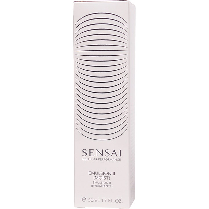 Sensai Cellular Performance Emulsion II Moist 50 ml kosteuttava kasvovoide valkoisessa tyylikkäässä pahvipakkauksessa.