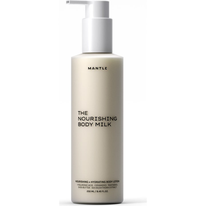Mantle The Nourishing Body Milk 250 ml kosteuttava vartalovoide ravitsee ihoa keramideilla vaaleassa pumppupullossa