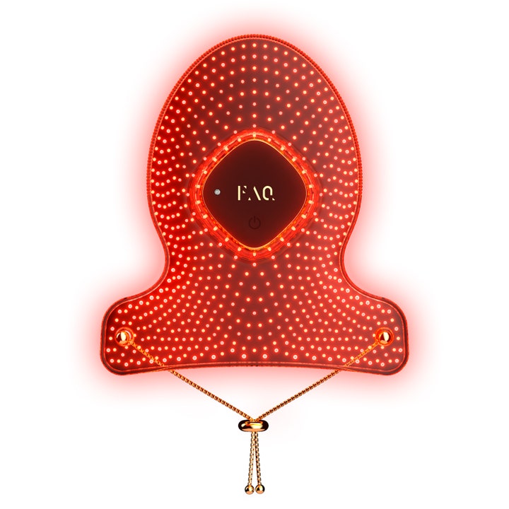 FAQ 202 Silicone LED Mask 1 kpl kiinteyttävä LED-valohoitolaite punaisena hehkuva silikonimaski kultaisella ketjulla
