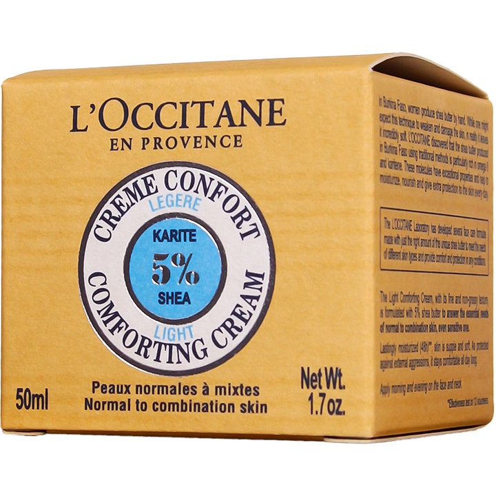 L'Occitane en Provence Comforting Cream Light 50 ml kosteuttava kasvovoide keltaisessa pahvipakkauksessa