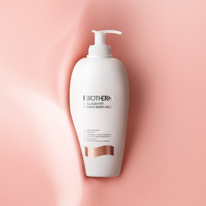 Biotherm Collagen Fit Body Milk 400 ml kiinteyttävä vartalovoide valkoinen pumppupullo ja vaaleanpunainen voide