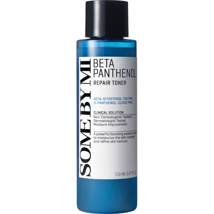 Some By Mi Beta Panthenol Repair Toner 150 ml korjaava kasvovesi sinisessä pullossa, jossa on valkoinen etiketti.
