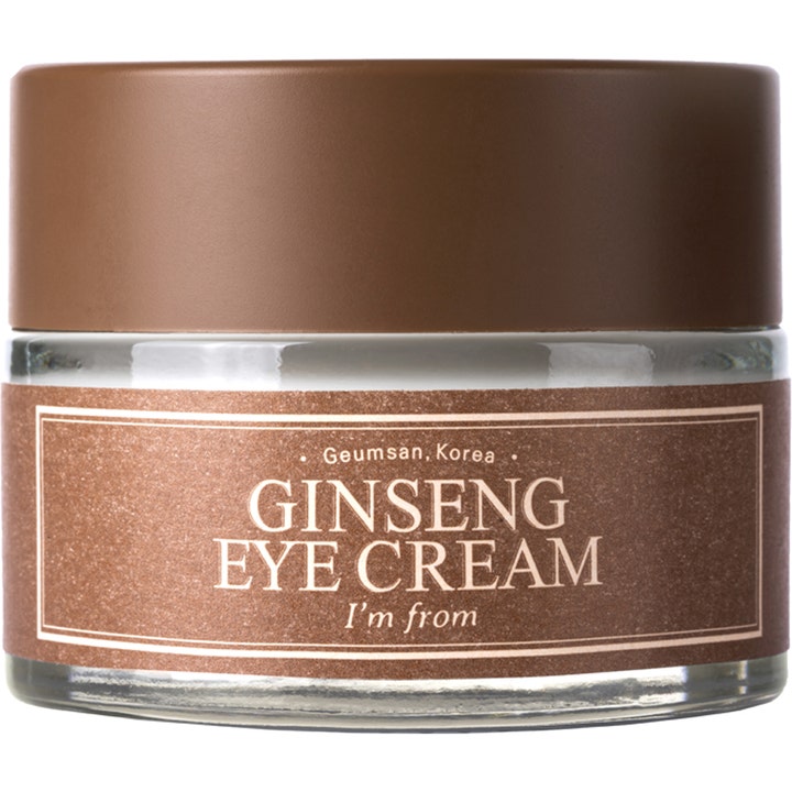 I'm from Ginseng Eye Cream kiinteyttävä silmänympärysvoide kirkkaassa lasipurkissa ruskealla etiketillä.
