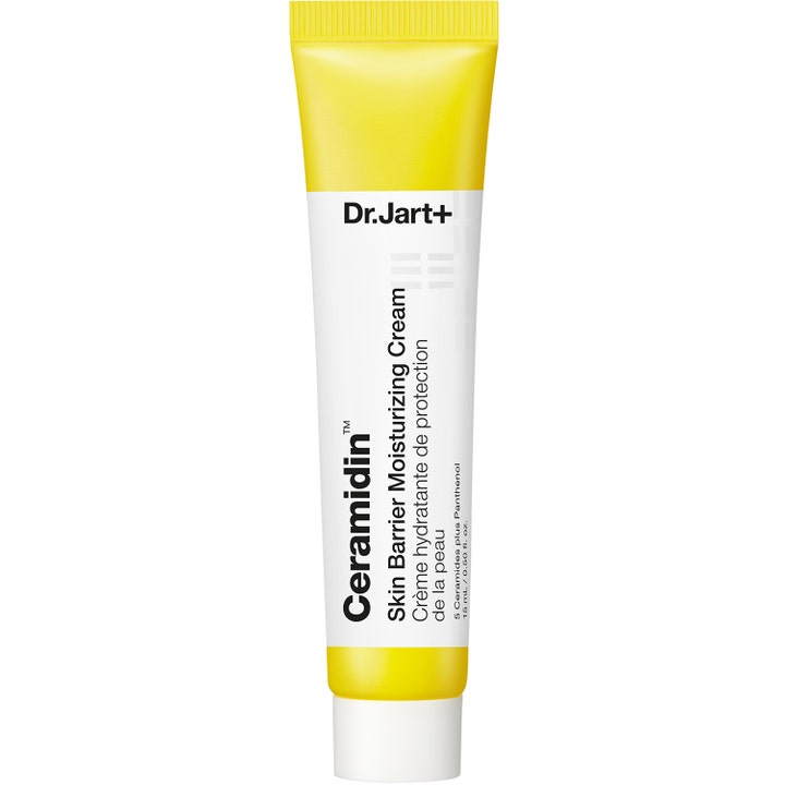 Dr. Jart+ Ceramidin Skin Barrier Moisturizing Cream 15 ml kosteuttava kasvovoide kelta-valkoisessa tuubissa ihon suojaksi.