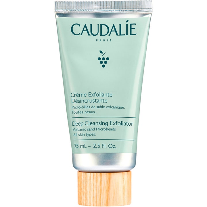 Caudalie Deep Cleansing Exfoliator 75 ml syväpuhdistava kuorintavoide vaaleanvihreässä tuubissa jossa on puukorkki