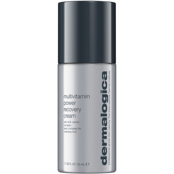 Dermalogica Multivitamin Power Recovery Cream 50 ml elvyttävä kasvovoide hopeanhohtoisessa pullossa tummalla korkilla