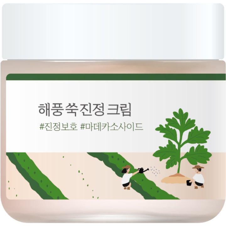 Round Lab Sea Breeze Mugwort Calming Cream rauhoittava kasvovoide purkissa jossa on vihreä marunakuvitus