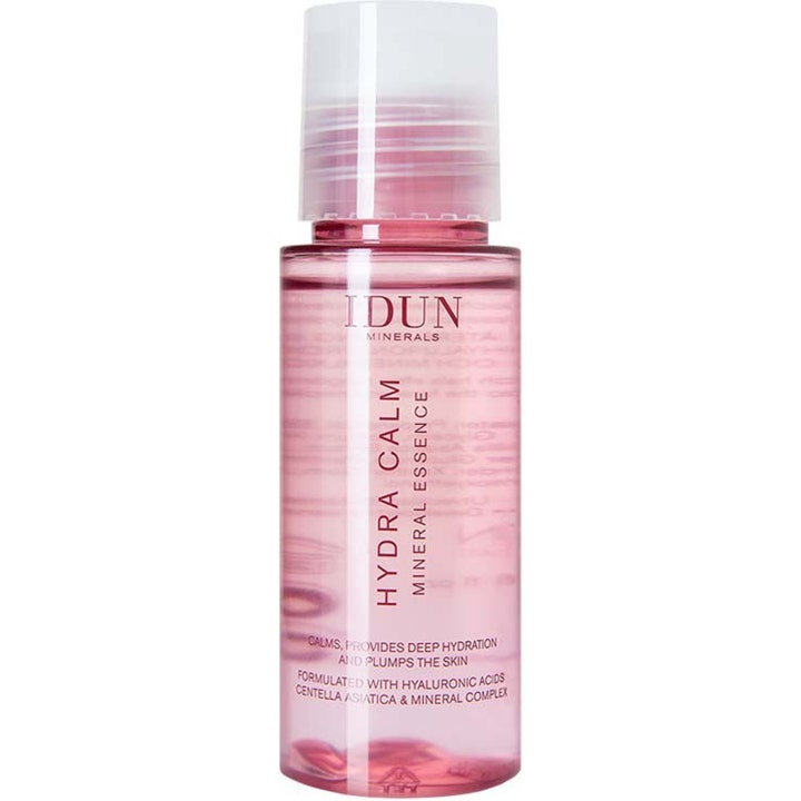 IDUN Minerals Hydra Calm Mineral Essence 100 ml rauhoittava kasvohoito vaaleanpunaista nestettä kirkkaassa pullossa