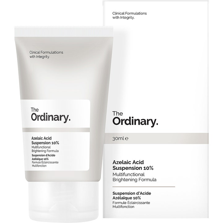 The Ordinary Azelaic Acid Suspension 10% 30 ml kirkastava voide valkoisessa tuubissa ja pahvipakkauksessa