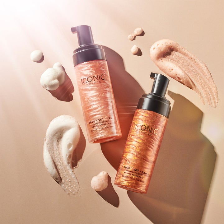 ICONIC London Prep Set Tan 150 ml itseruskettava vaahto ja kimaltavaa koostumusta vaaleissa pulloissa