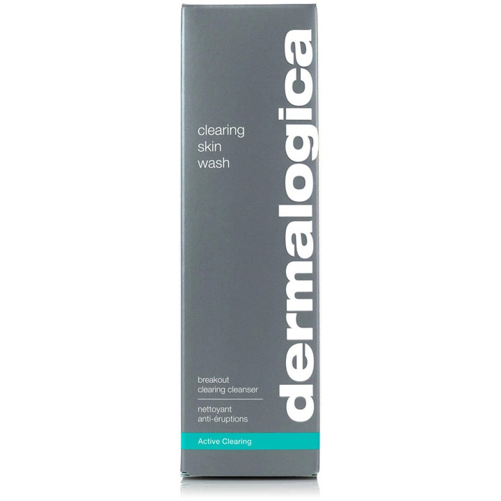 Dermalogica Clearing Skin Wash 500 ml puhdistusgeeli epäpuhtauksia vastaan harmaassa pahvisessa ulkopakkauksessa