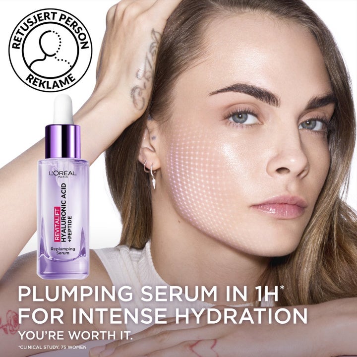L'Oréal Paris Revitalift Filler ja Laser -seerumit vertailutaulukossa esittelevät hyaluronihapon ja retinolin vaikutuksia.
