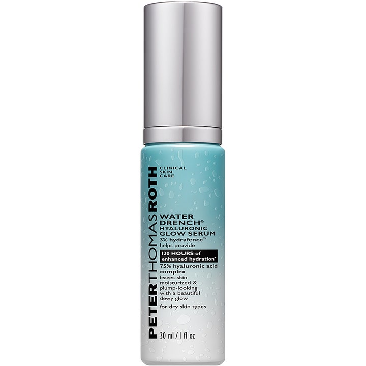 Peter Thomas Roth Water Drench Hyaluronic Glow Serum 30 ml kosteuttava seerumi vaaleansinisessä pullossa hopeakorkilla.