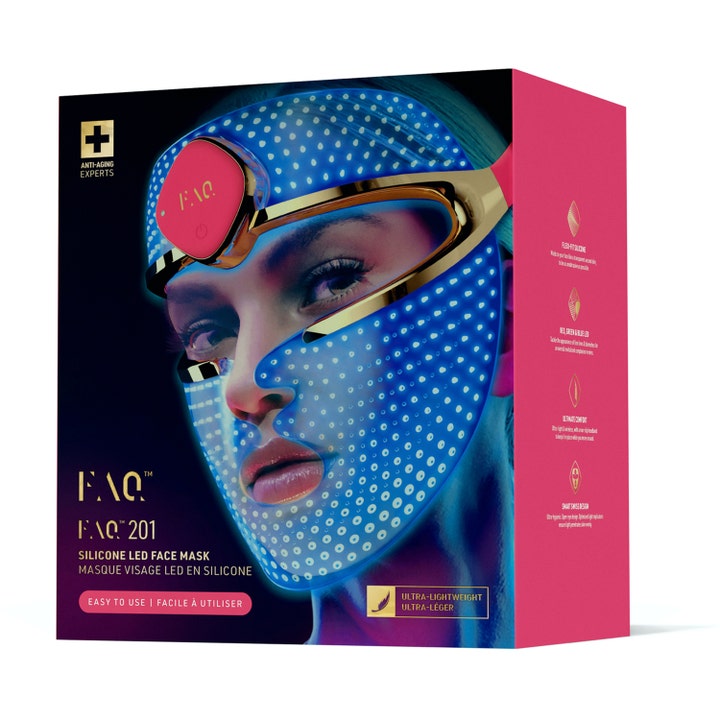 FAQ Swiss FAQ 201 Silicone LED Face Mask 1 kpl anti-aging-laite mustassa ja pinkissä tuotepakkauksessa.