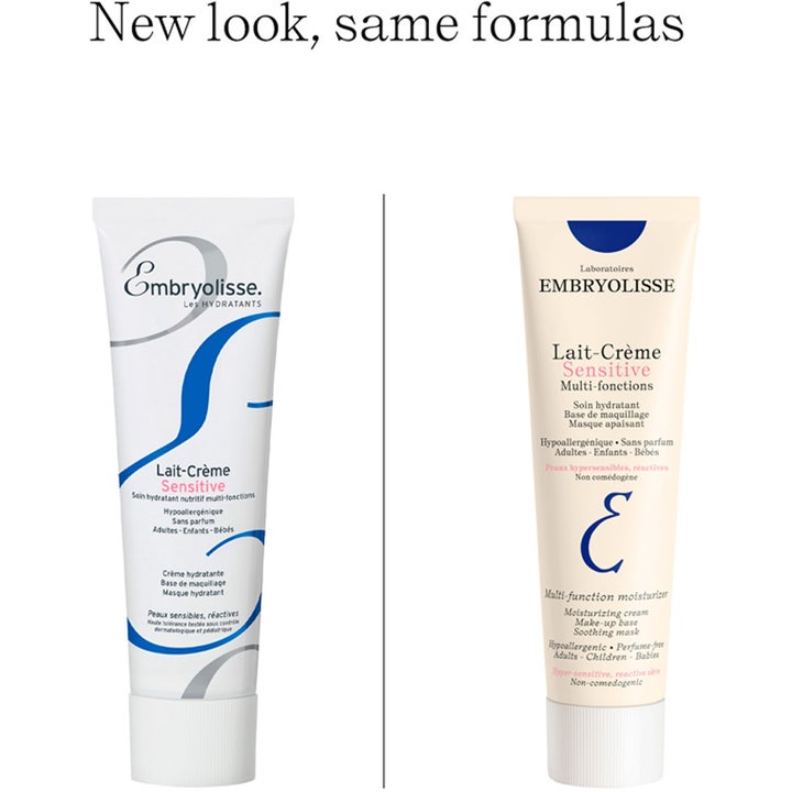 Embryolisse Lait-Creme Sensitive 100 ml kosteuttava kasvovoide esittelee uuden ja vanhan pakkauksen.