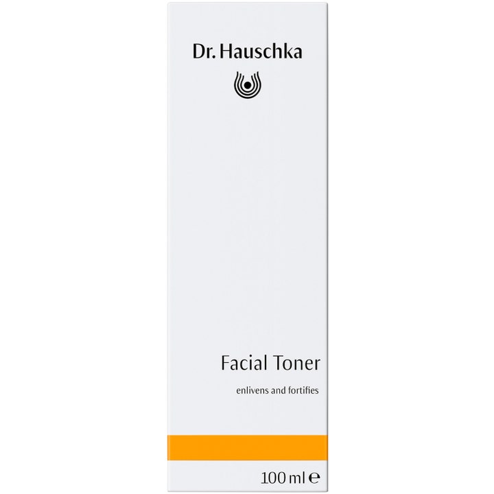 Dr. Hauschka Facial Toner 100 ml virkistävä kasvovesi valkoisessa pahvipakkauksessa jossa on oranssi raita.