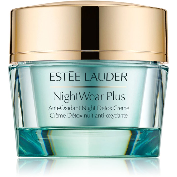 Estée Lauder NightWear Plus Anti-Oxidant Night Detox Creme 50ml kosteuttava yövoide turkoosissa lasipurkissa kultakannella.