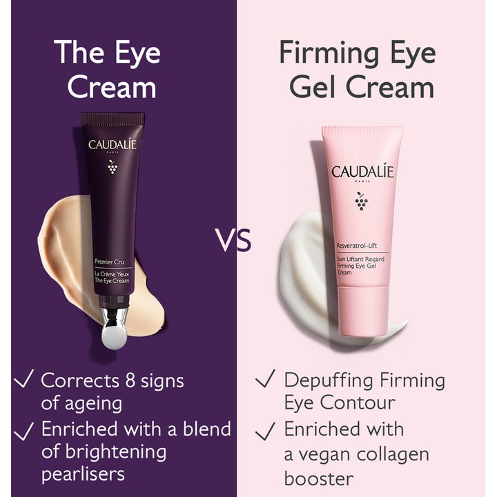 Caudalie Premier Cru The Eye Cream 15 ml silmänympärysvoide tummanliilassa tuubissa, jossa on metalliapplikaattori.
