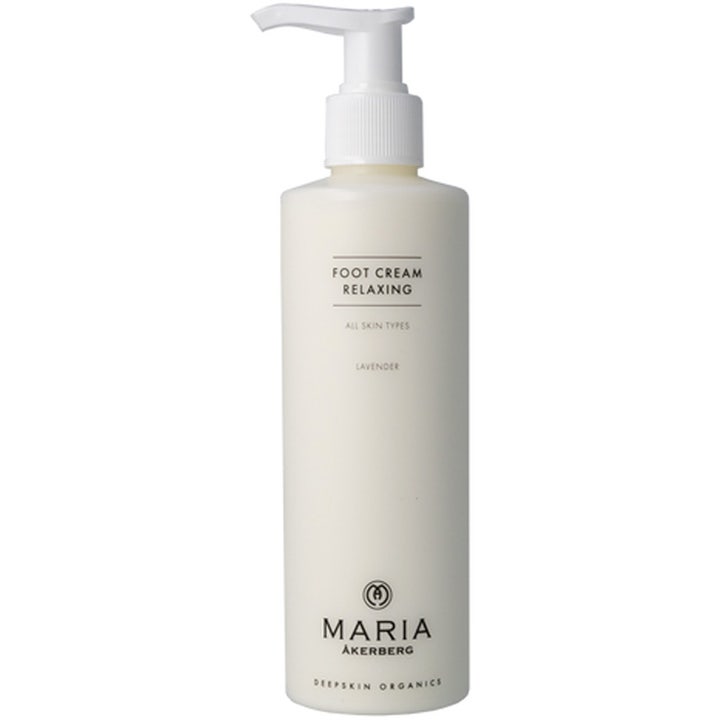 Maria Åkerberg Foot Cream Relaxing rentouttava jalkavoide laventelilla valkoisessa pumppupullossa