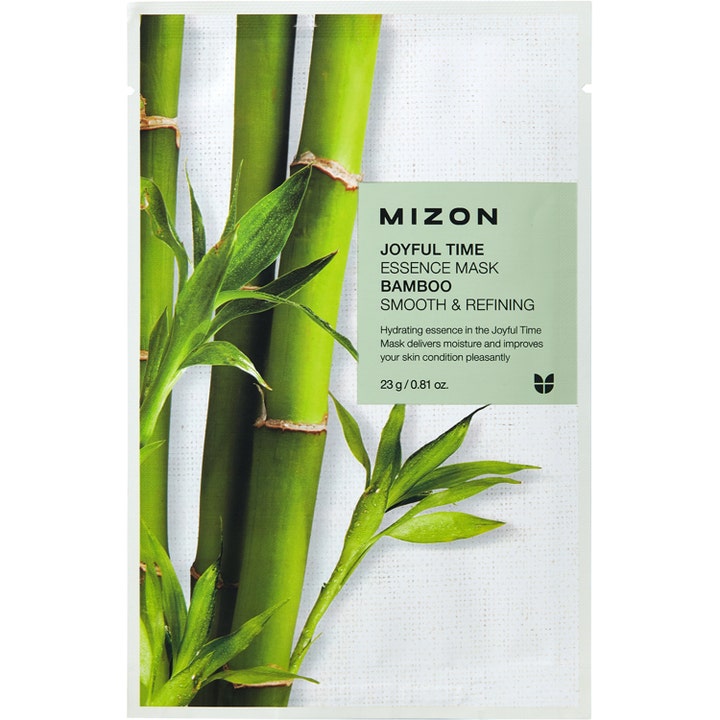 Mizon Joyful Time Essence Mask Bamboo 23 g tasoittava ja kosteuttava kangasnaamio vihreillä bambunvarsilla
