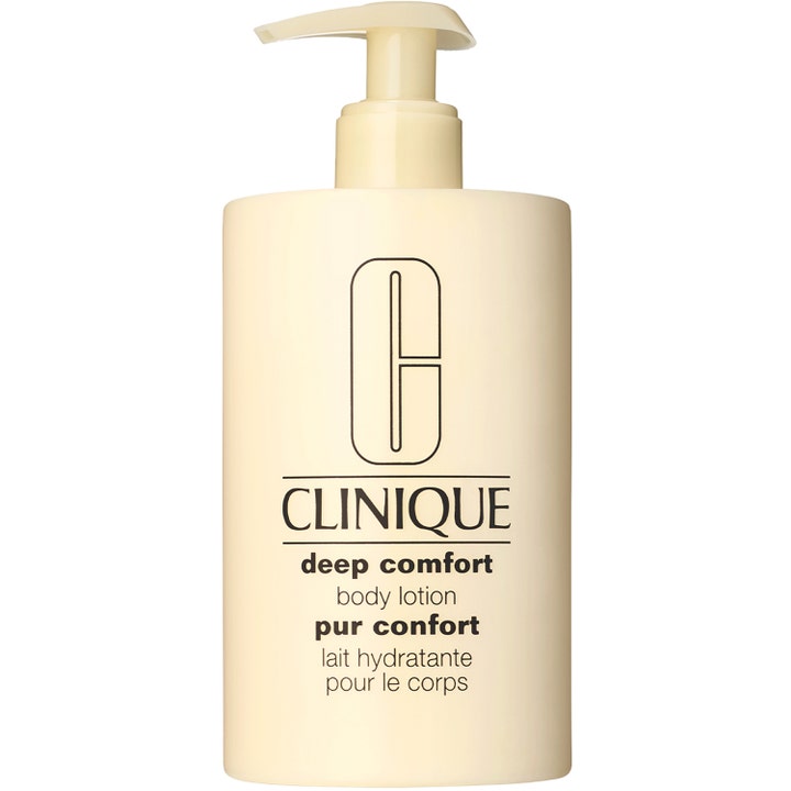 Clinique Deep Comfort Body Lotion kosteuttava vartalovoide pehmentää ihoa vaaleankeltaisessa pumppupullossa