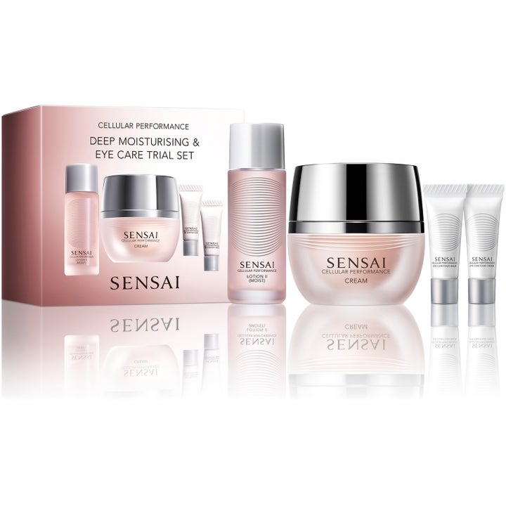 Sensai Cellular Performance Deep Moisturising & Eye Care Trial Set syväkosteuttava ihonhoitosetti vaaleanpunaisissa pakkauksissa