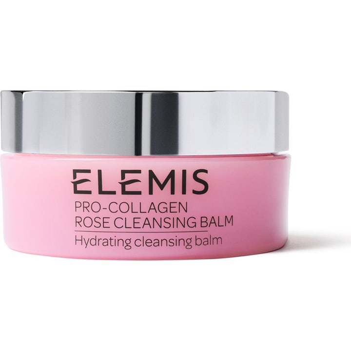Elemis Pro-Collagen Rose Cleansing Balm 105 g kosteuttava puhdistusvoide vaaleanpunaisessa purkissa hopeisella korkilla