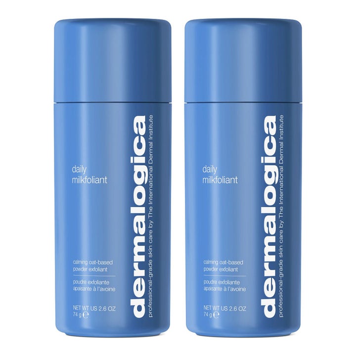 Dermalogica Daily Milkfoliant 74 g rauhoittava kaurapohjainen kuorintajauhe kahdessa sinisessä pullossa