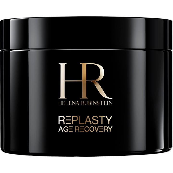 Helena Rubinstein Re-Plasty Age Recovery uudistava yövoide kiiltävässä mustassa purkissa kultaisella tekstillä.