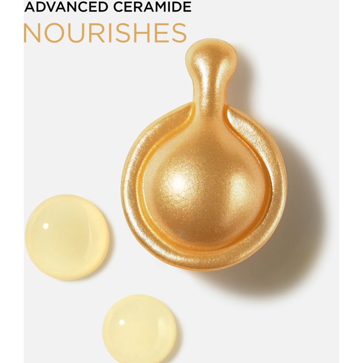 Elizabeth Arden Advanced Ceramide 60 kpl ravitseva seerumi ja kultainen kapseli öljymäisellä koostumuksella.