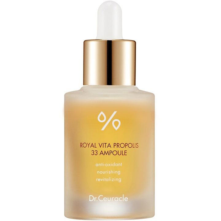 Dr. Ceuracle Royal Vita Propolis 33 Ampoule ravitseva ampulli huurteisessa lasipullossa jossa on kultainen korkki
