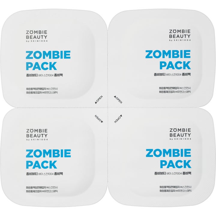 SKIN1004 Zombie Beauty Zombie Pack 8 kpl kasvonaamio neljä valkoista kerta-annosrasiaa sinisellä tekstillä