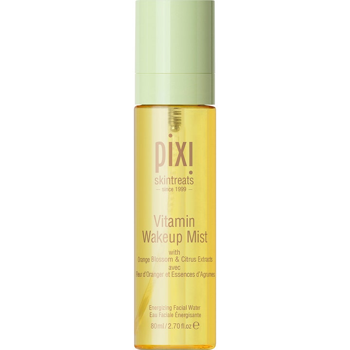 Pixi Vitamin Wakeup Mist 80 ml virkistävä kasvosuihke keltaisessa pullossa vaaleanvihreällä korkilla
