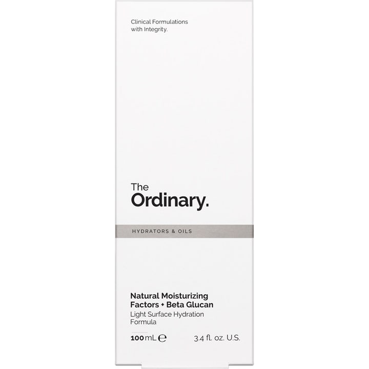 The Ordinary Natural Moisturizing Factors + Beta Glucan 100 ml kosteuttava kasvovoide pahvipakkauksessa.