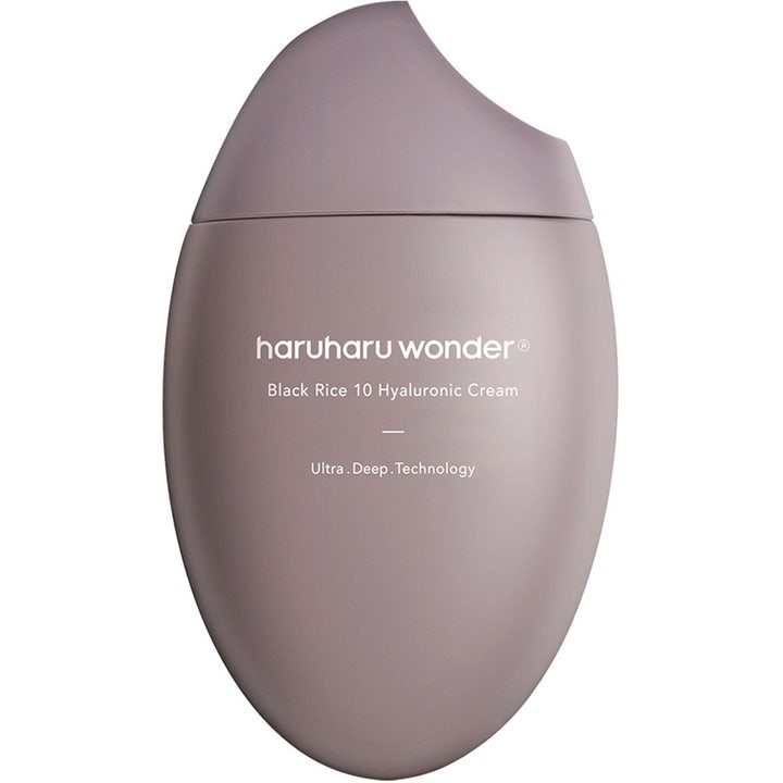 Haruharu Wonder Black Rice 10 Hyaluronic Cream 50ml kosteuttava kasvovoide liilassa riisinjyvän muotoisessa pakkauksessa.